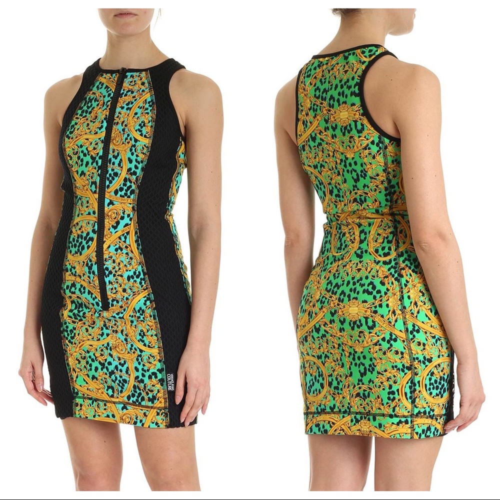 { Versace } Leo Chain Black Shirt Dress with Zip